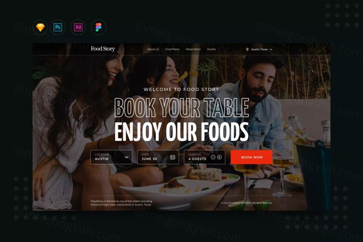 餐厅预订网站着陆页设计模板