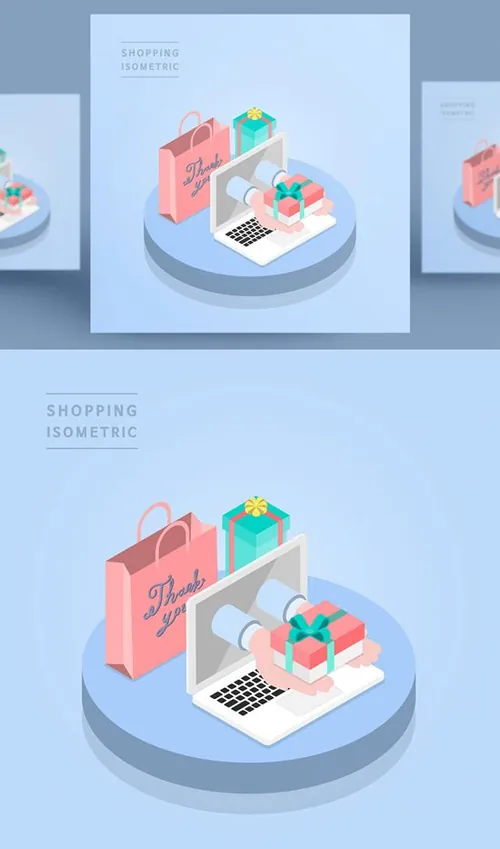 创意时尚彩色购物打折促销商场逛街卡通等距插图矢量设计素材9104