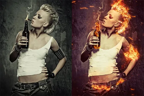 照片快速加火/余烬/烟雾场景特效PS动作素材 Fire Photosh