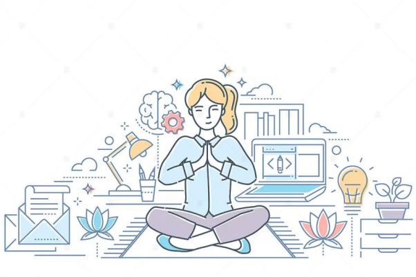 冥想主题线性设计风格矢量插画