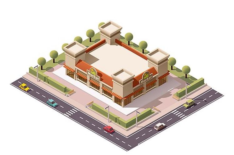 房屋模型Vector isometric indoor market