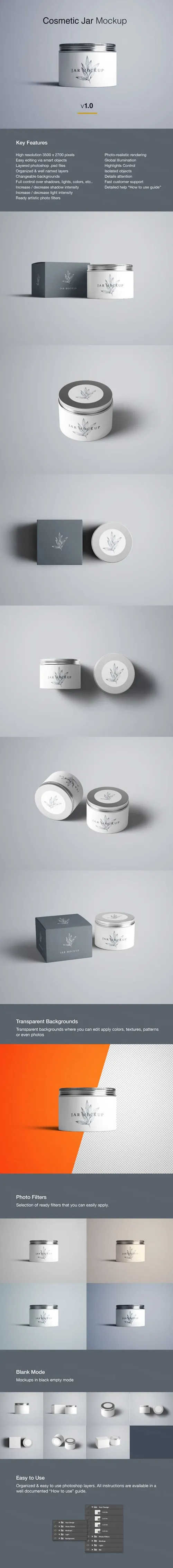 高级化妆品罐子和盒子样机模板 Cosmetics Jar  Box Mockups – PSD