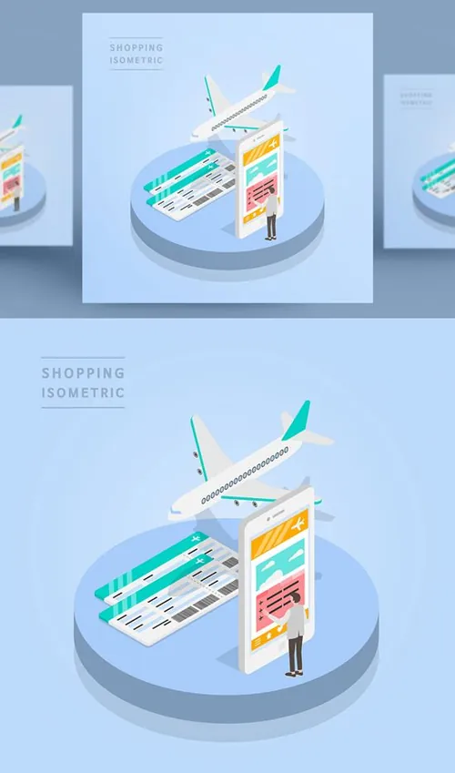 创意时尚彩色购物打折促销商场逛街卡通等距插图矢量设计素材9107