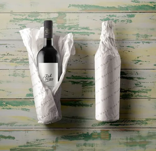 优雅的psd酒瓶包装样机 Wine Bottle Psd Paper Wrap