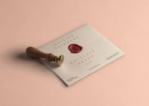 PSD信封贴图样机PSD模板Psd Enveloppe Wax Seal Mockup