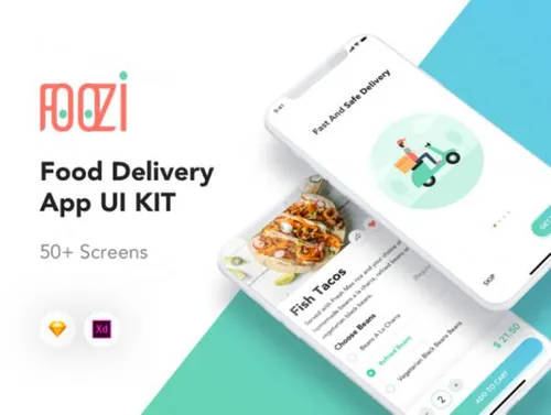 时尚简洁餐饮美食餐厅外卖订单服务移动手机APP UI工具包Foozi Deliv