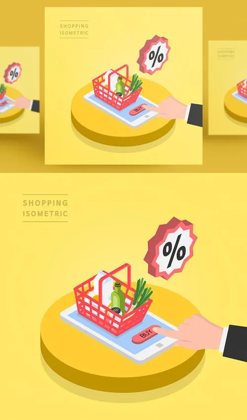 创意时尚彩色购物打折促销商场逛街卡通等距插图矢量设计素材91010