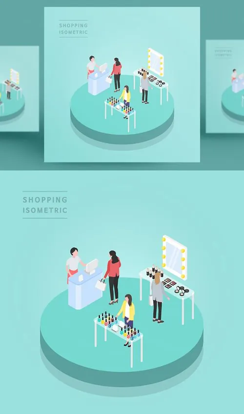创意时尚彩色购物打折促销商场逛街卡通等距插图矢量设计素材91011