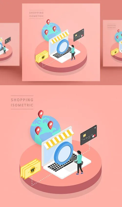 创意时尚彩色购物打折促销商场逛街卡通等距插图矢量设计素材91013