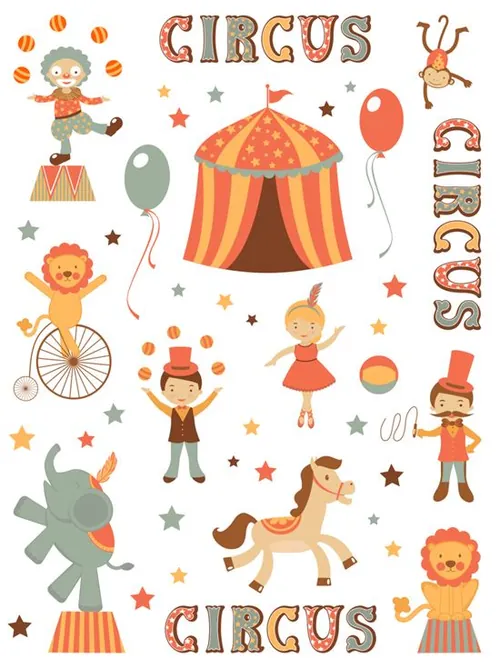 可爱卡通手绘帐篷马戏团矢量插图设计素材Cute tent circus illustration