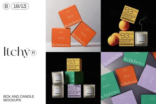 高质量正方形盒子蜡烛产品包装设计展示样机PSD模板 Itch