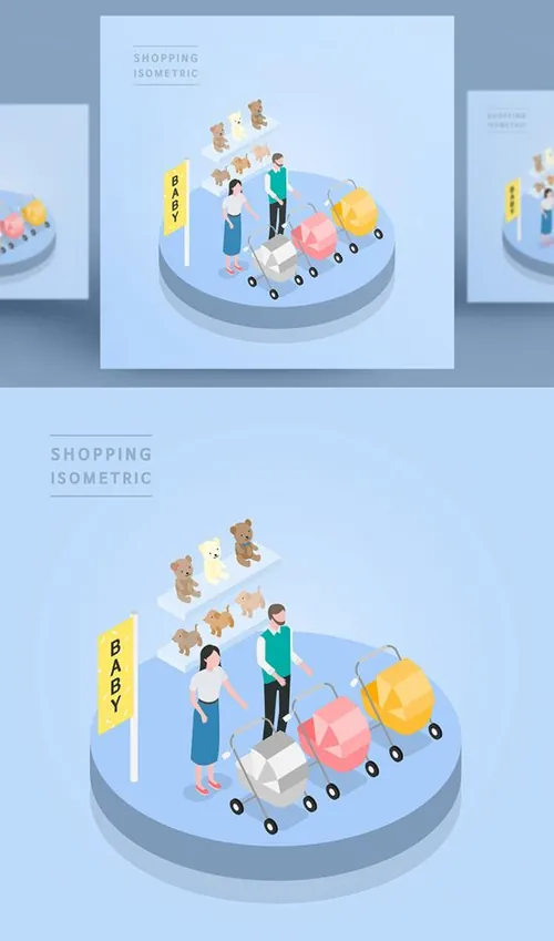 创意时尚彩色购物打折促销商场逛街卡通等距插图矢量设计素材91014