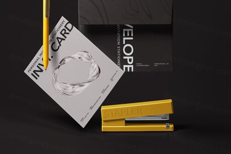 信封邀请函品牌VI设计提案场景展示样机模板 Desk Psd