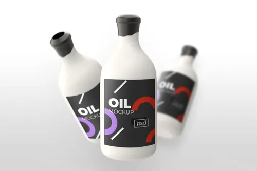 油品塑料瓶外观设计效果图样机 Realistic Oil Bottle – Mockups