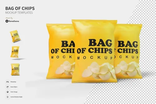 薯片膨化食品包装袋设计样机模板 Bag of Chips – Mockup FH