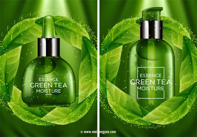 绿茶保湿精华化妆品Ai矢量广告海报Green Tea Moisture Essence