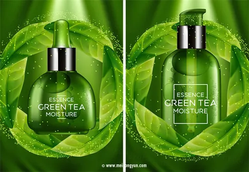 绿茶保湿精华化妆品Ai矢量广告海报Green Tea Moisture Essence