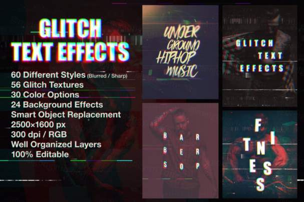 电视信号故障干扰字体特效PSD一键生成模版 Glitch Text Effects