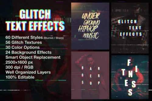 电视信号故障干扰字体特效PSD一键生成模版 Glitch Text Effects