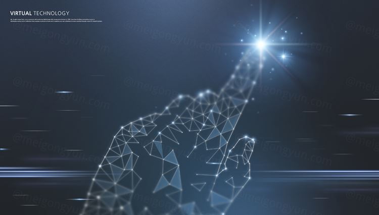蓝色手指科技感信息技术网格线条光效三维立体空间高清背景海报PSD设计素材
