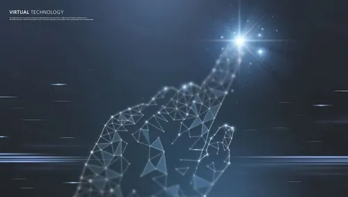 蓝色手指科技感信息技术网格线条光效三维立体空间高清背景海报PSD设计素材