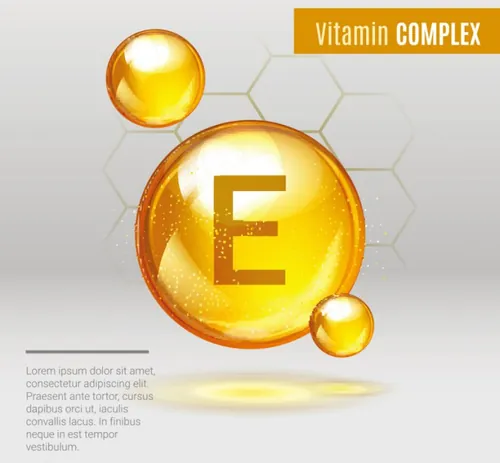 黄金闪光维生素E丸胶囊健康保健品广告海报矢量设计素材Vitamin E gold shining