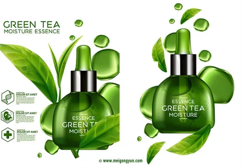 绿茶保湿精华化妆品Ai矢量广告海报Green Tea Moisture Essence