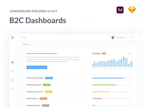 时尚简洁高端B2C仪表板UI工具包B2C Dashboards UI Kit