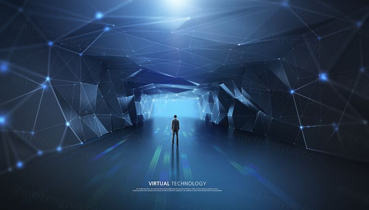 蓝色科技感信息技术网格线条光效三维立体空间高清背景海报PSD设计素材