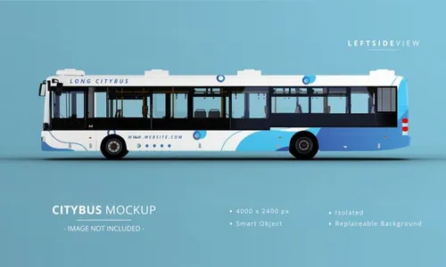 超长城市公交车公共汽车车身广告贴图展示样机模板 Long city bus mockup