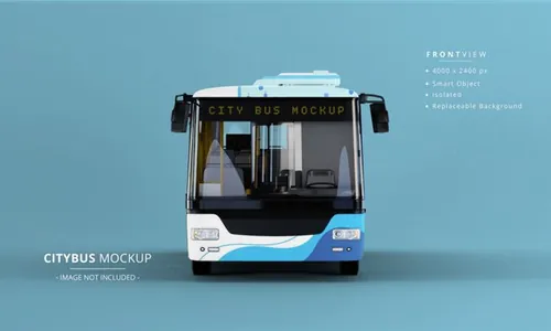 超长城市公交车公共汽车车身广告贴图展示样机模板 Long city bus mockup