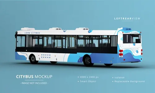 超长城市公交车公共汽车车身广告贴图展示样机模板 Long city bus mockup
