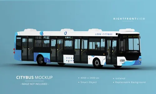超长城市公交车公共汽车车身广告贴图展示样机模板 Long city bus mockup