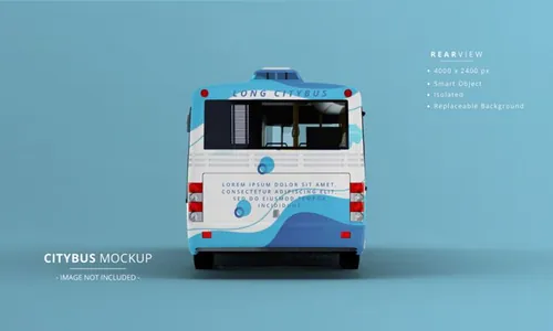 超长城市公交车公共汽车车身广告贴图展示样机模板 Long city bus mockup