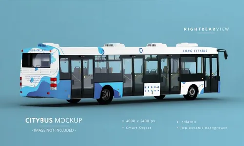 超长城市公交车公共汽车车身广告贴图展示样机模板 Long city bus mockup