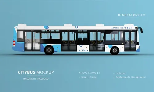 超长城市公交车公共汽车车身广告贴图展示样机模板 Long city bus mockup