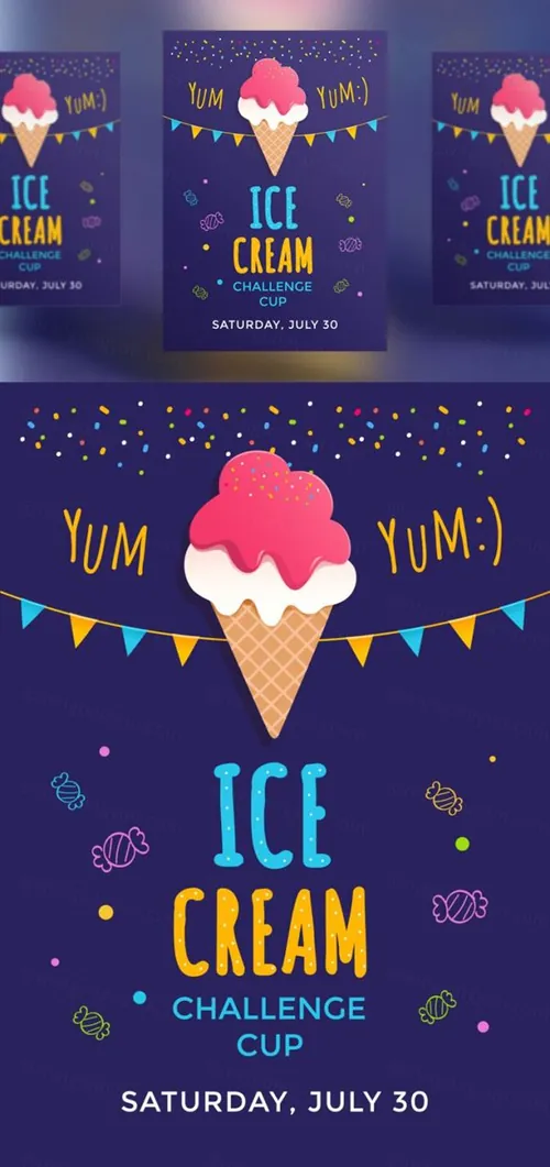 夏日冰淇淋挑战杯海报设计AI矢量模板素材 Ice Cream challenge cup