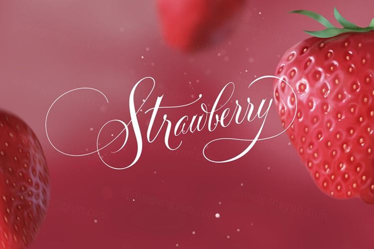 手工制造书法Fresh Strawberry PSD