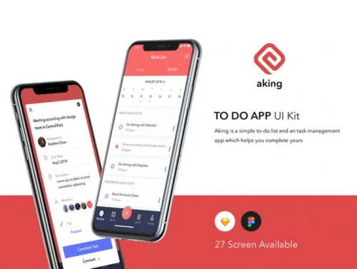 时尚简洁工作任务管理系统移动手机APP UI工具包Aking To Do UI