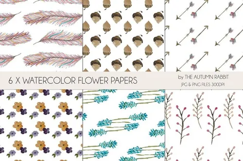 创意小清新图案无缝背景Watercolor Paper Set - Rustic