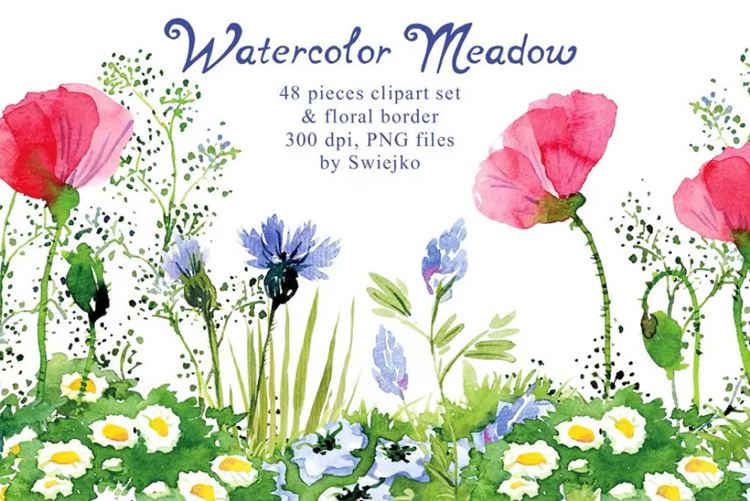 草甸水彩剪贴画 Watercolor Meadow clip
