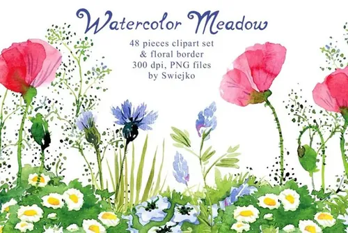 草甸水彩剪贴画 Watercolor Meadow clip