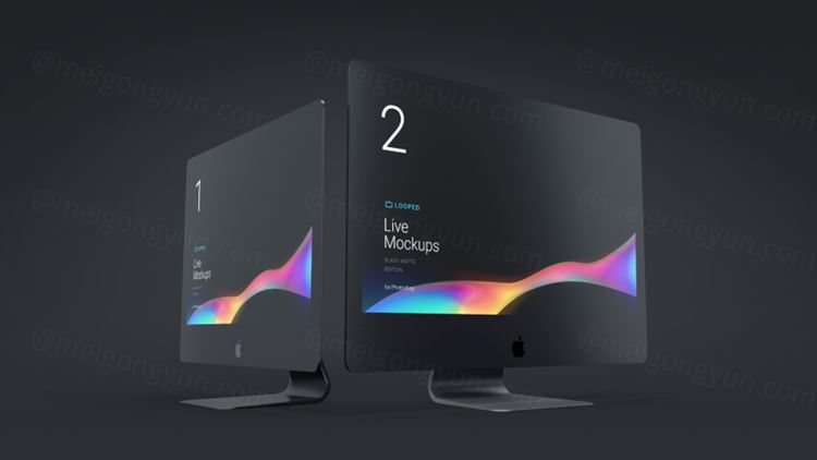 苹果iMac电脑显示设备PSD贴图样机模型Animated Mockups Black