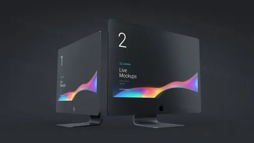 苹果iMac电脑显示设备PSD贴图样机模型Animated Mockups Black