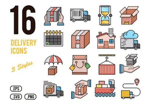 16个快递交付运输安全送达矢量图标集Delivery Icons