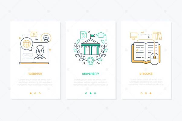 在线教育培训主题线性设计风格APP启动页插画