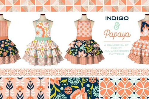 现代花卉和几何形状无缝背景素材Indigo and Papa