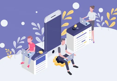 开发团队等距矢量概念插图绘画Concept Isometric Illustrations