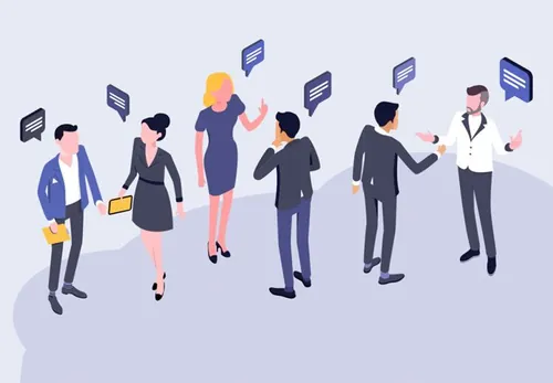 论坛讨论会议等距矢量概念插图绘画Concept Isometric Illustrations