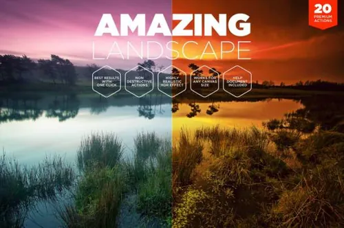 秋天日落黄昏风景摄影调色动作 Landscape Photoshop Actions